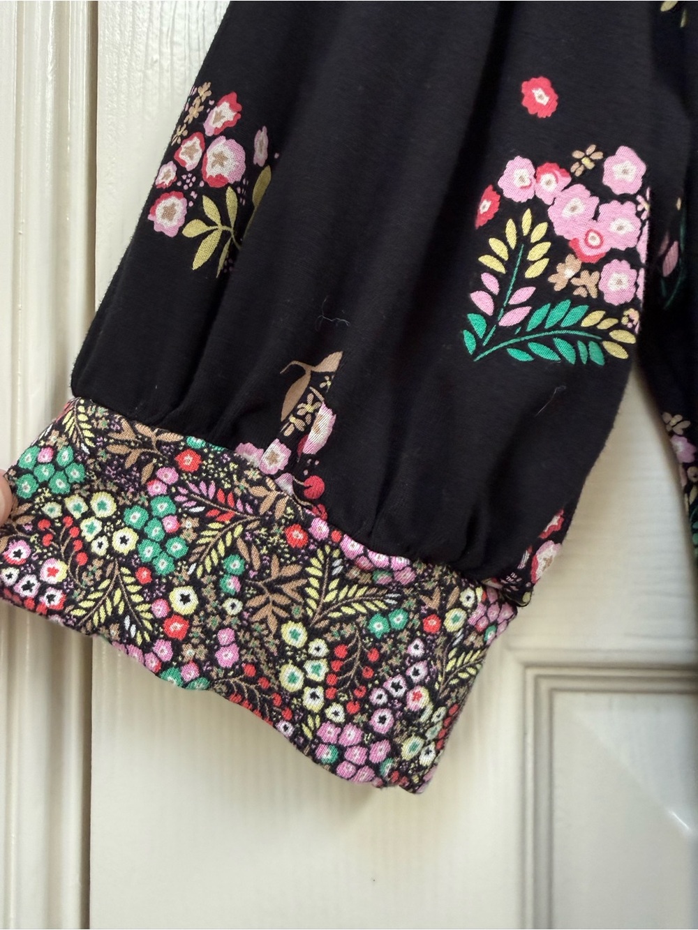 Boden Short Puff Sleeve Eva Jersey Midi A-line in Black w Floral Trim Size 12R - Picture 4 of 6